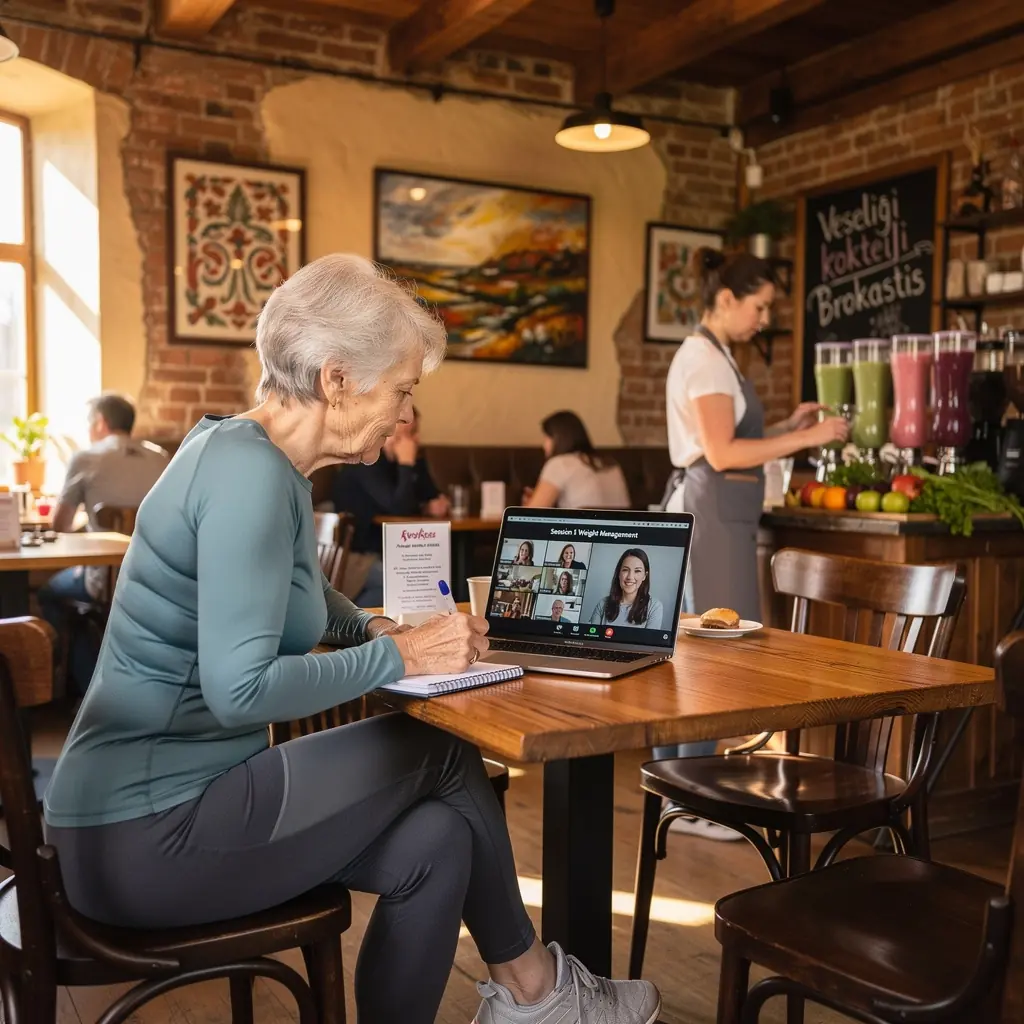 Senioru sievietes, kas veic jogas vingrinājumus brīvā dabā, lai uzlabotu elastību.
